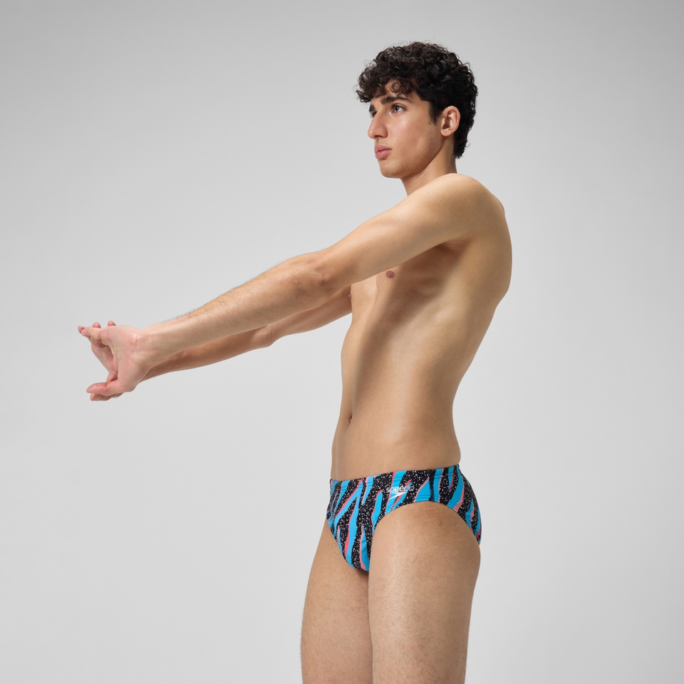 Slip de bain Hommes 5 cm Allover Digital pour Hommes Noir/Bleu picton/Rouge sirène