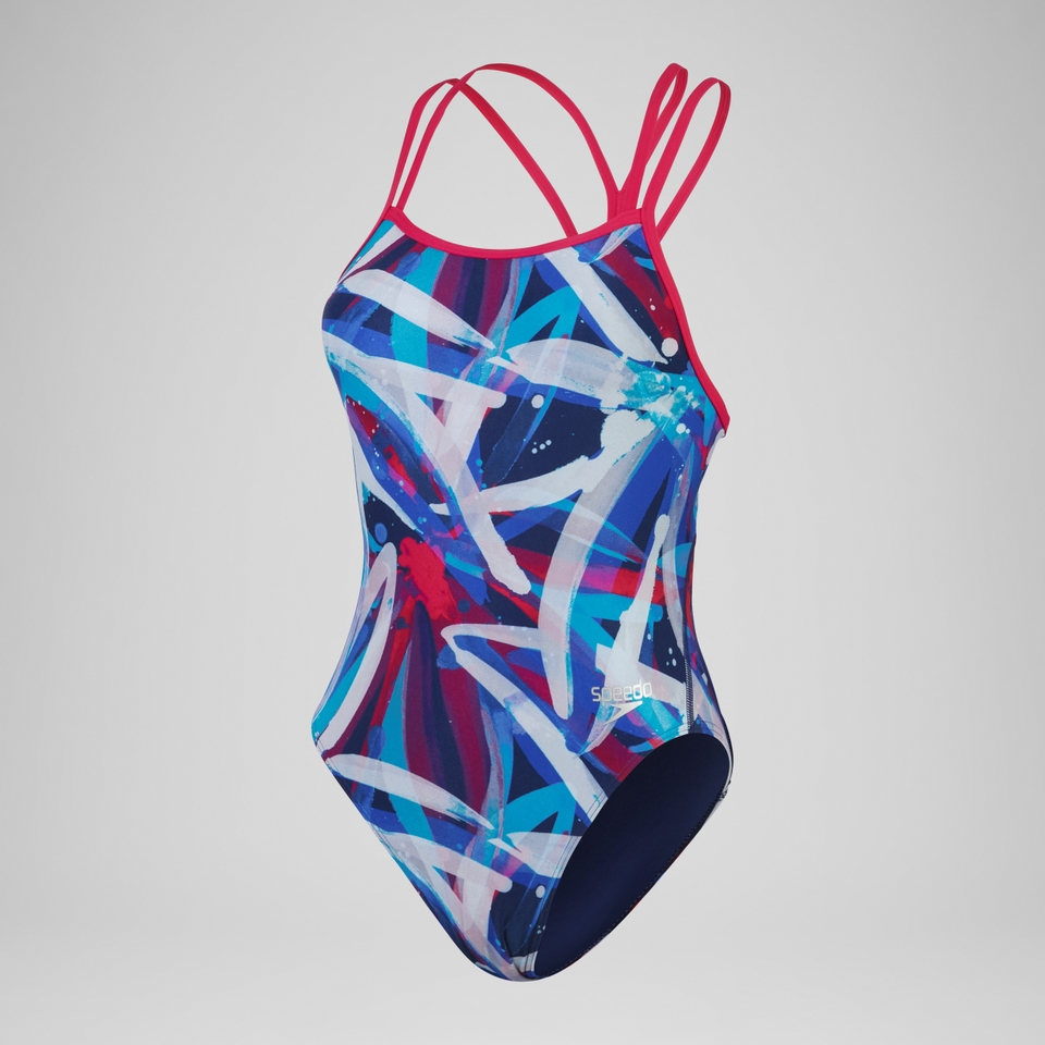 Damen Starback Badeanzug mit digitalem Allover-Print Lila/Blau