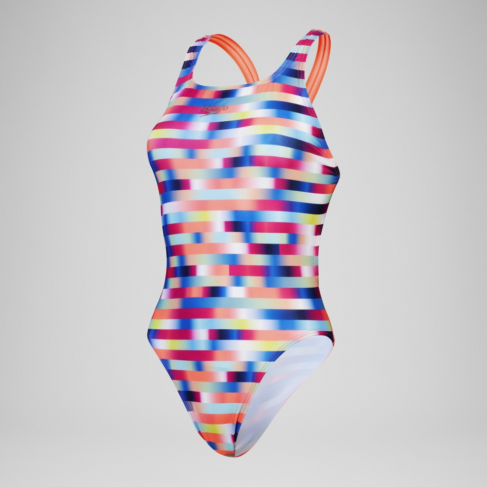 Maillot de bain Femmes Allover Digital Leaderback pour Femmes Rouge sirène/Bleu frappant/Vert matcha