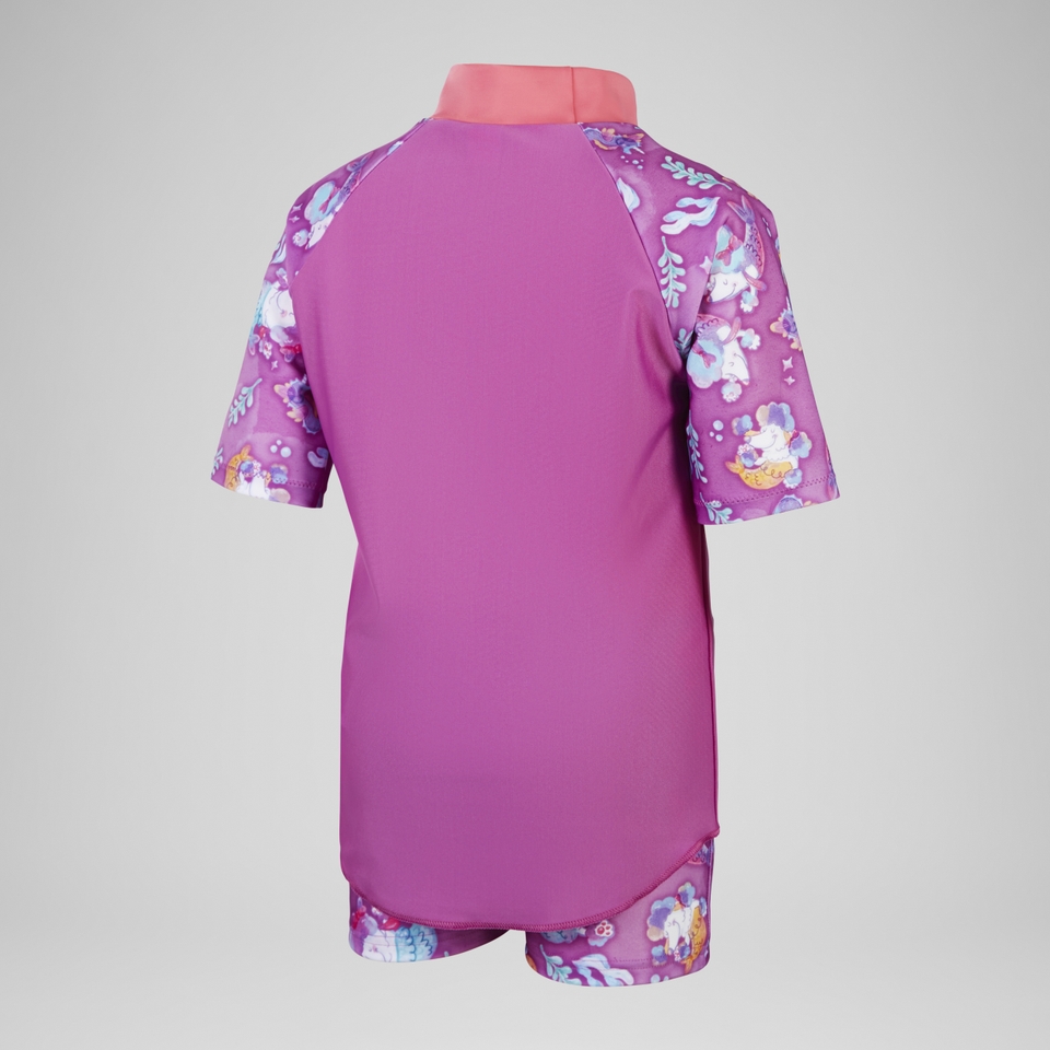 Girls' Digital Short Sleeve Rash Top Set Pink/Purple