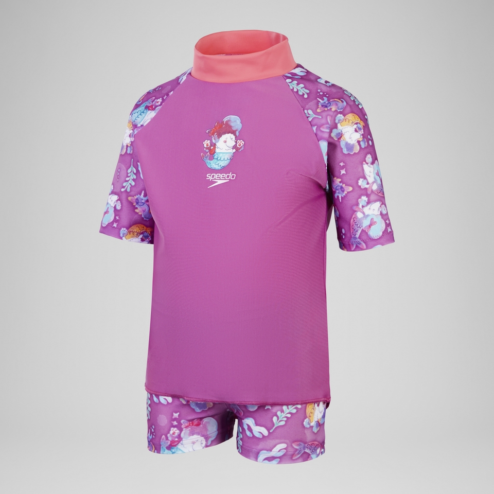 Girls' Digital Short Sleeve Rash Top Set Pink/Purple