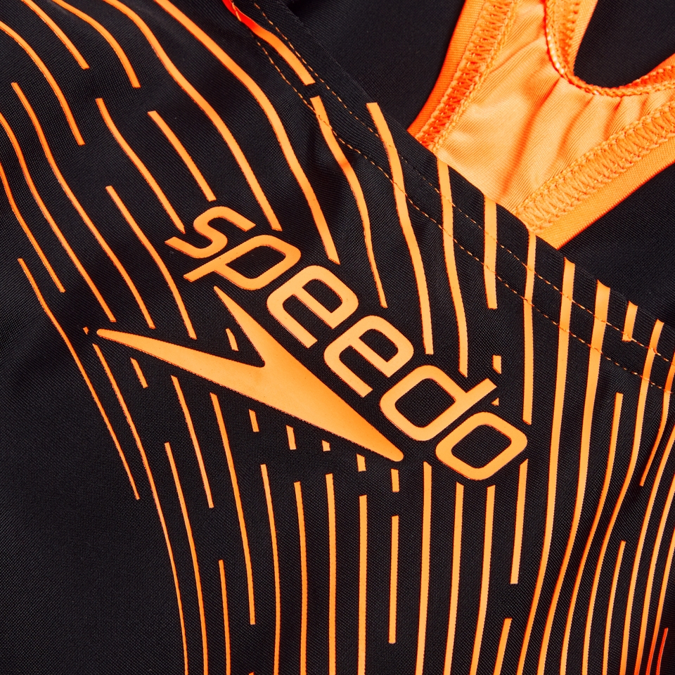 Girls' Medley Logo Swimsuit Black/Orange