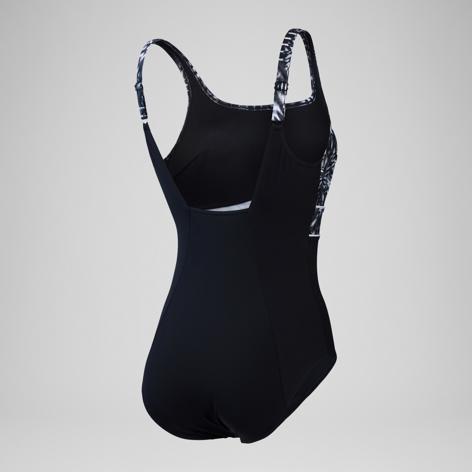Damen ContourEclipse Shaping-Badeanzug mit Print Schwarz/Grau