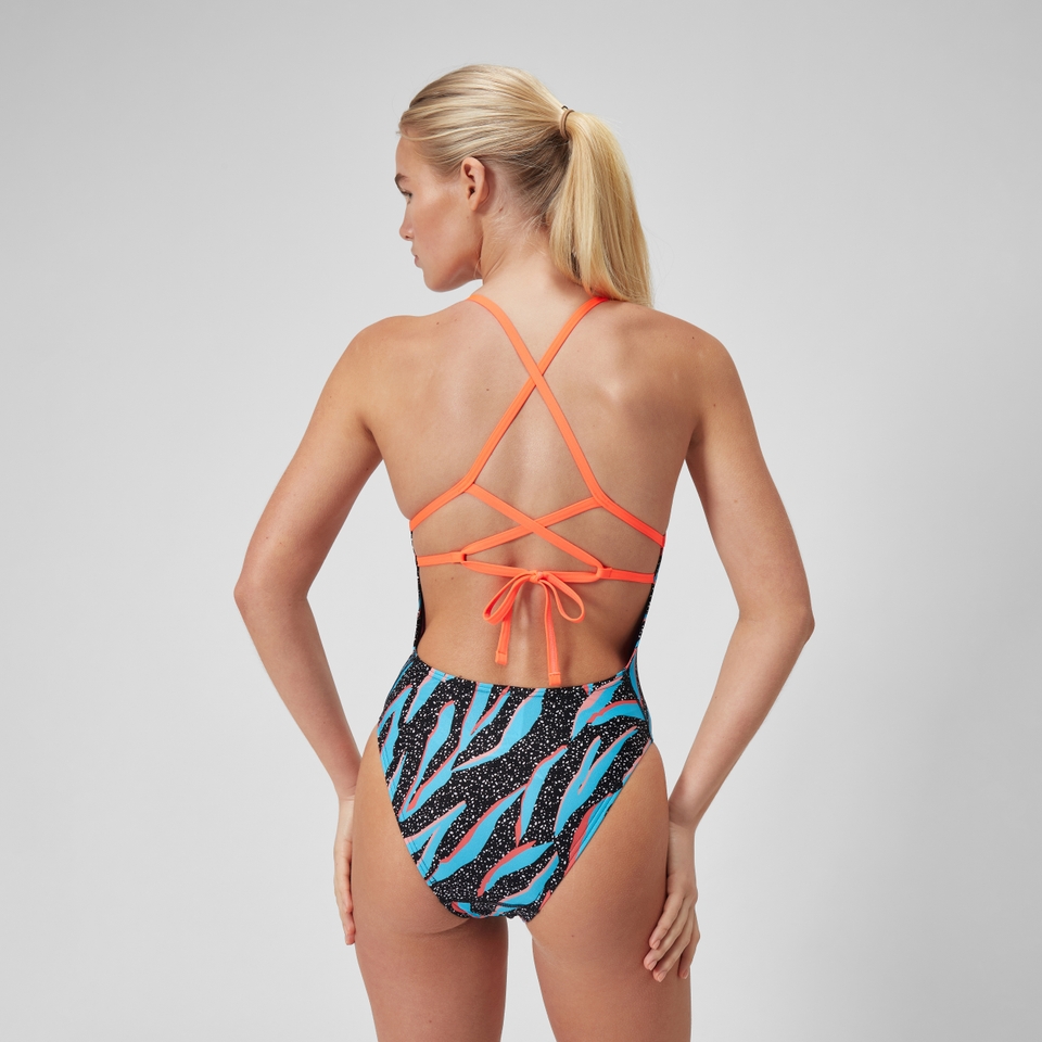 Women's Club Training Allover Lattice Tie Back Swimsuit Blue/Blue