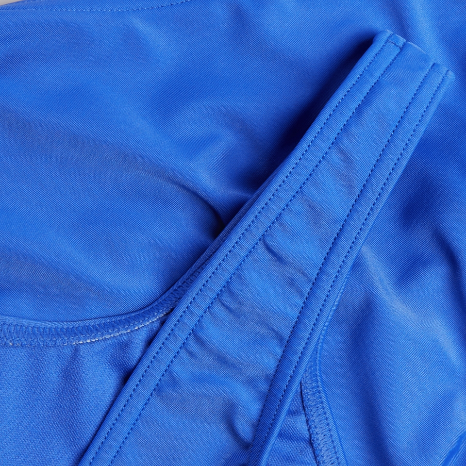 Damen Badeanzug mit Logo und tiefem Rücken Blau
