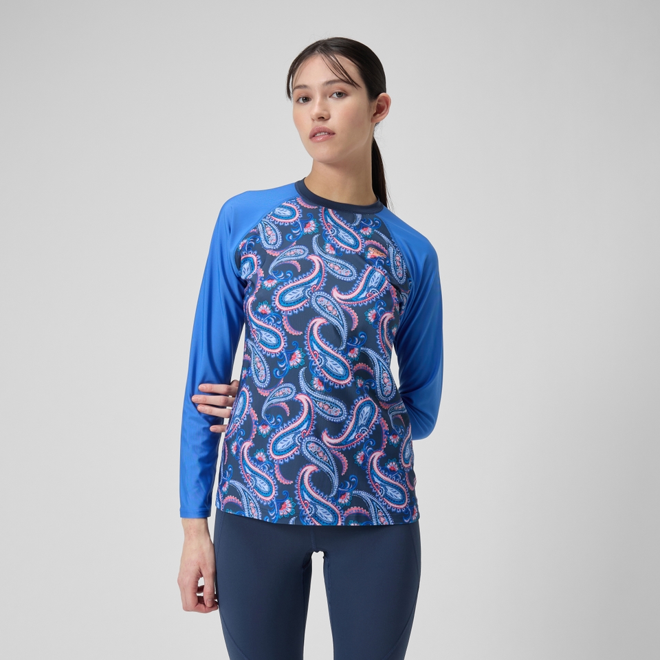 Damen Langarmbadeoberteil mit Print Marineblau/Blau