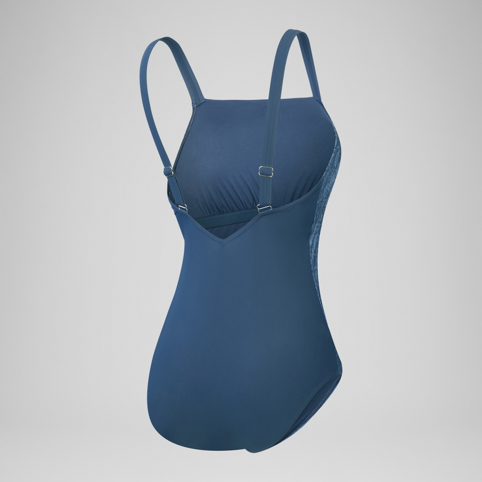 Women's Shaping Printed Square Neck Swimsuit Navy/Blue