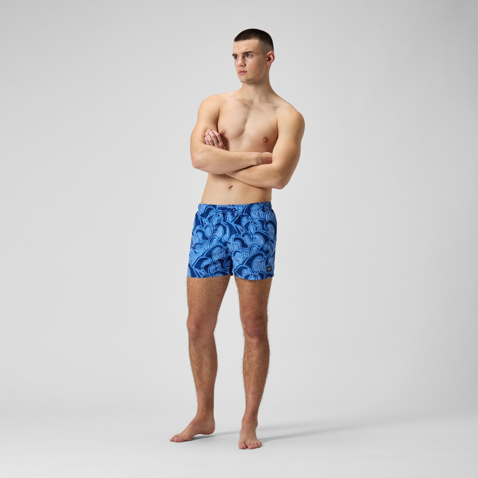 Herren Freizeit-Badeshorts mit Digital-Print, 14 Zoll Blau