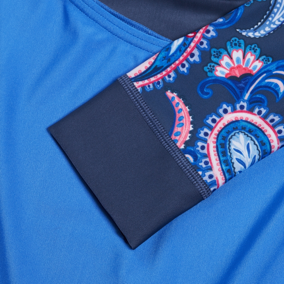 Damen Langarm-Badeanzug mit extra tiefem Beinausschnitt Marineblau/Blau