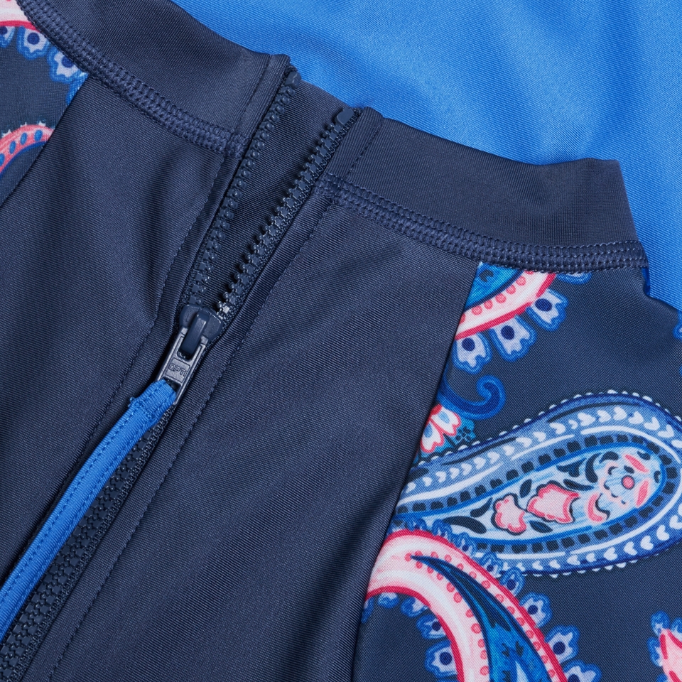 Damen Langarm-Badeanzug mit extra tiefem Beinausschnitt Marineblau/Blau
