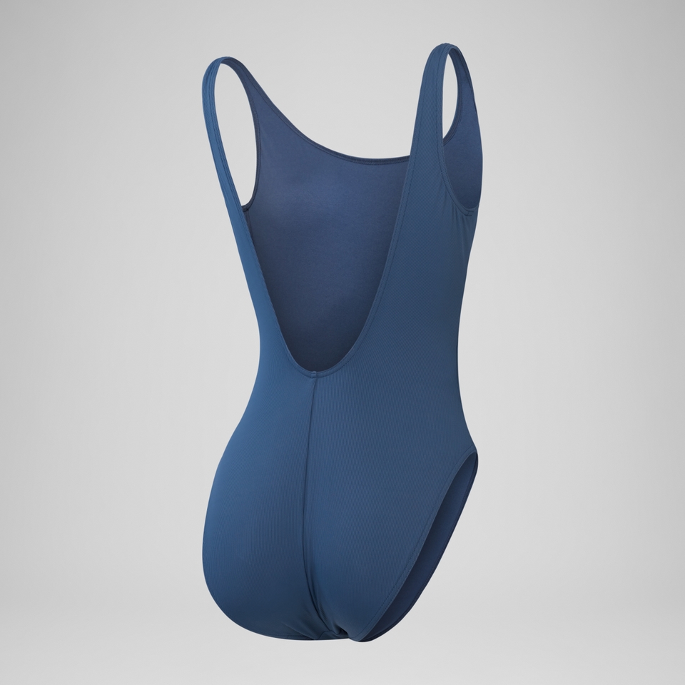 Women's Textured Deep U Back Swimsuit Navy