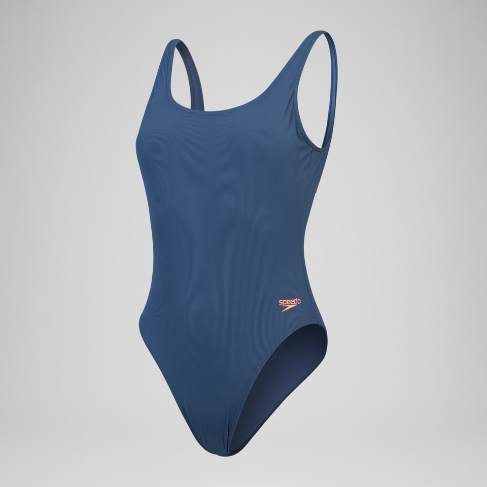 Women's Textured Deep U Back Swimsuit Navy