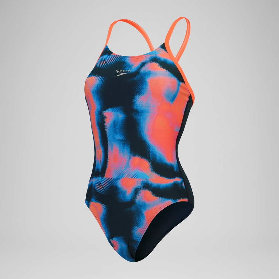Maillot de bain Femmes Allover avec bretelles croisées dans le dos pour Femmes Bleu Marine/Rouge