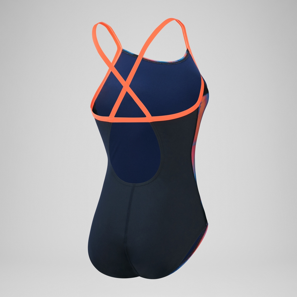 Maillot de bain Femmes Allover avec bretelles croisées dans le dos pour Femmes Bleu Marine/Rouge