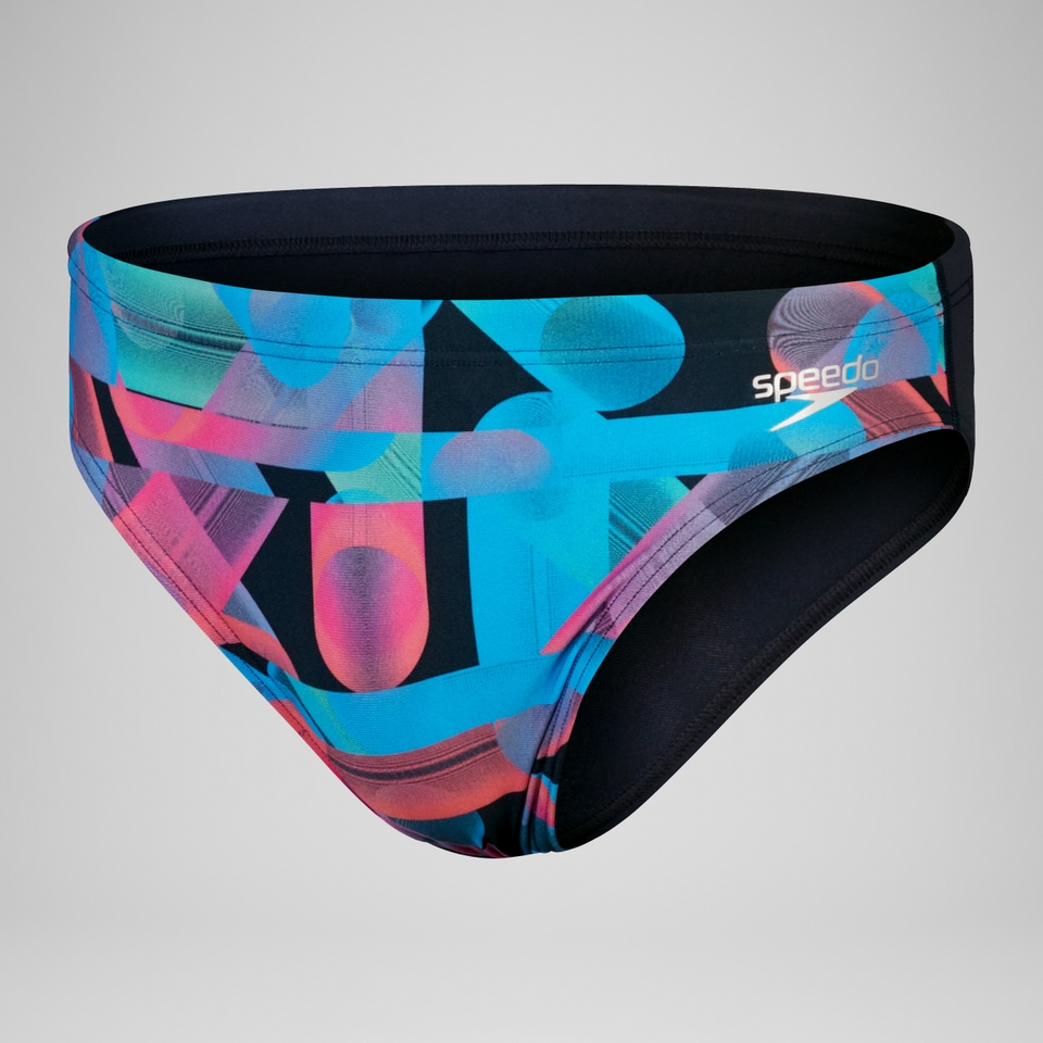 Herren Badeshorts mit digitalem Allover-Print, 7cm Marineblau/Rot