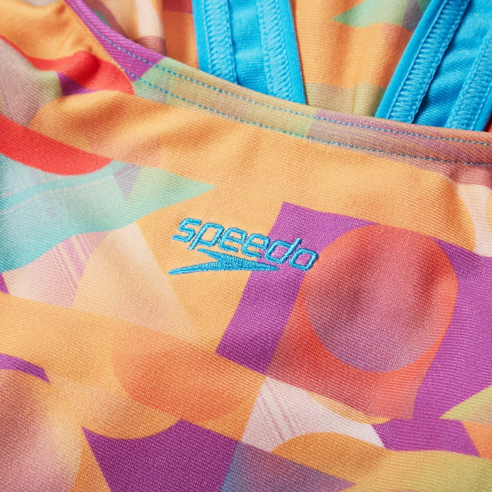 Mädchen Leaderback Badeanzug mit digitalem Allover-Print Pink/Blau