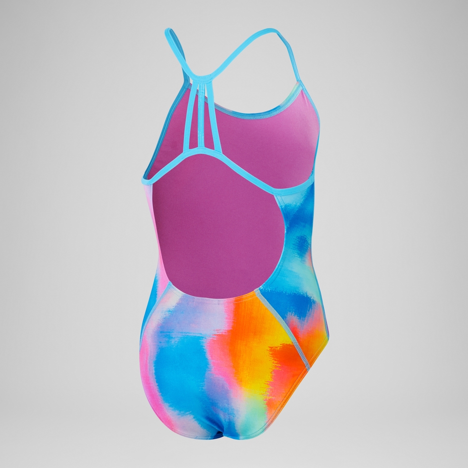 Girls' Club Training Allover Lane Line Back Swimsuit Pink/Yellow