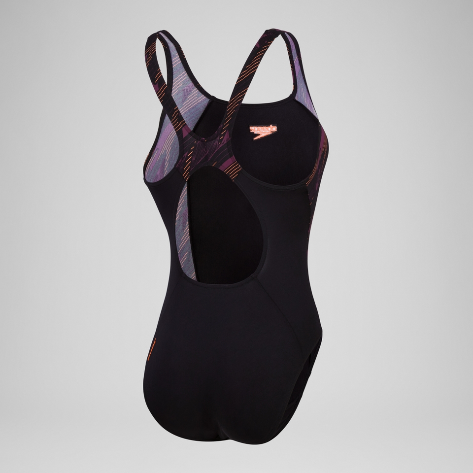 Damen HyperBoom Muscleback Badeanzug mit Passe Schwarz/Lila