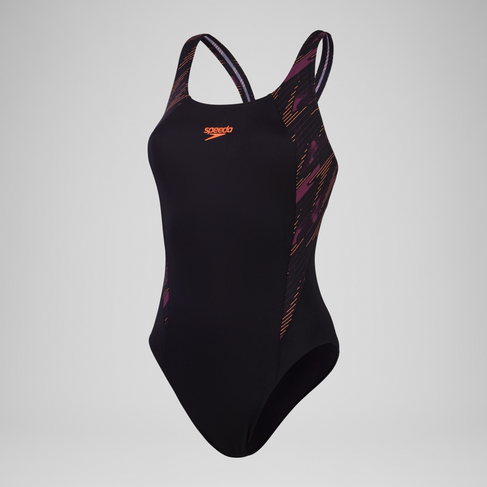 Damen HyperBoom Muscleback Badeanzug mit Passe Schwarz/Lila