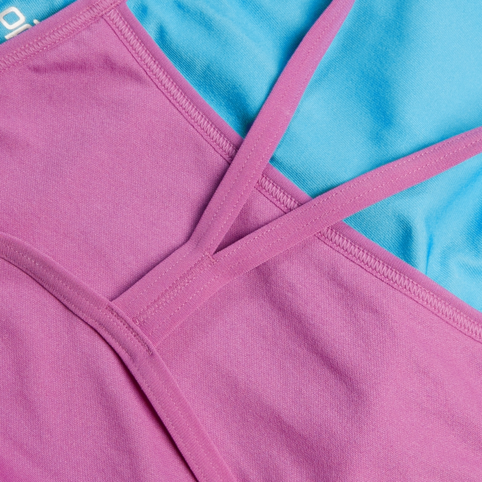 Damen Badeanzug mit V-Rücken und digitalem Print Blau/Pink