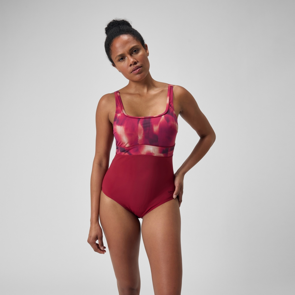 Damen ContourEclipse Shaping-Badeanzug mit Print Lila/Rot