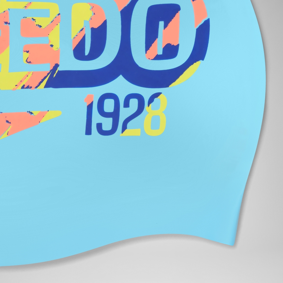 Bonnet de bain enfant réversible à message Bleu picton/Jus de citron/Rouge sirène