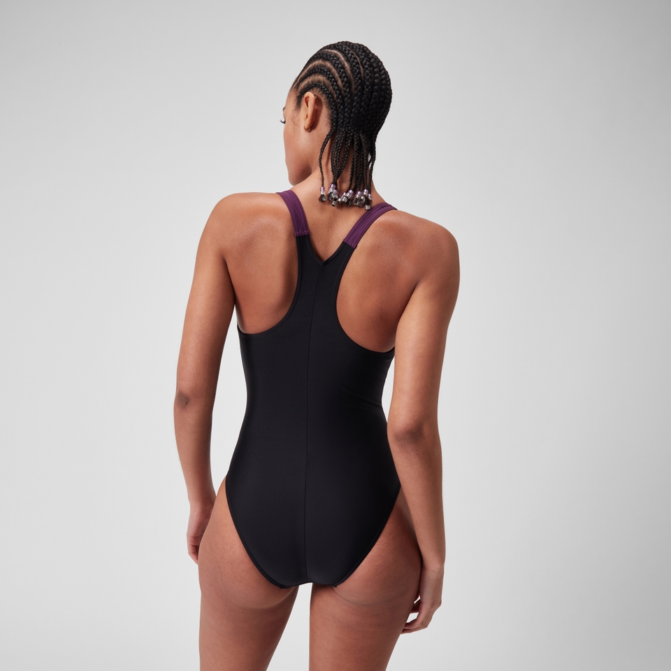 Women's HyperBoom Splice Racerback Swimsuit Black/Purple