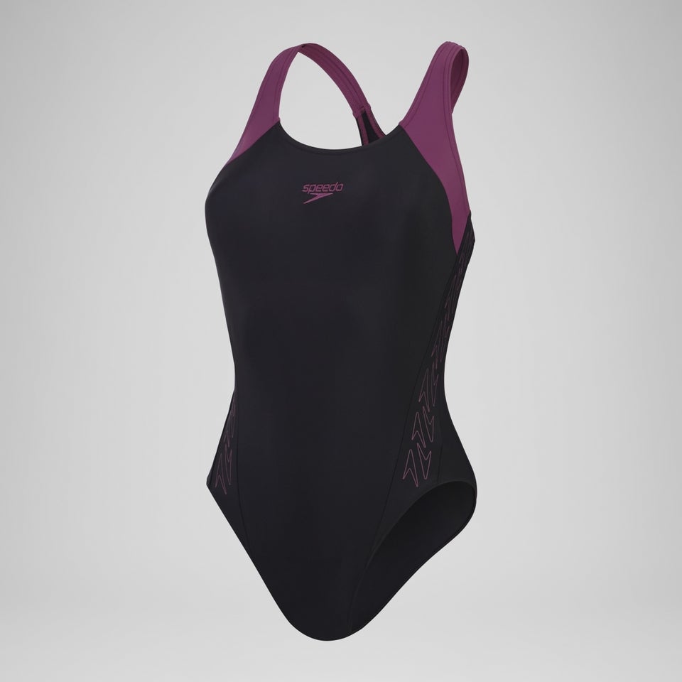 SPEEDO Costume Intero Donna Hyperboom Placement Racerback - Multicolore, Sportivo, Black/Miami Lilac