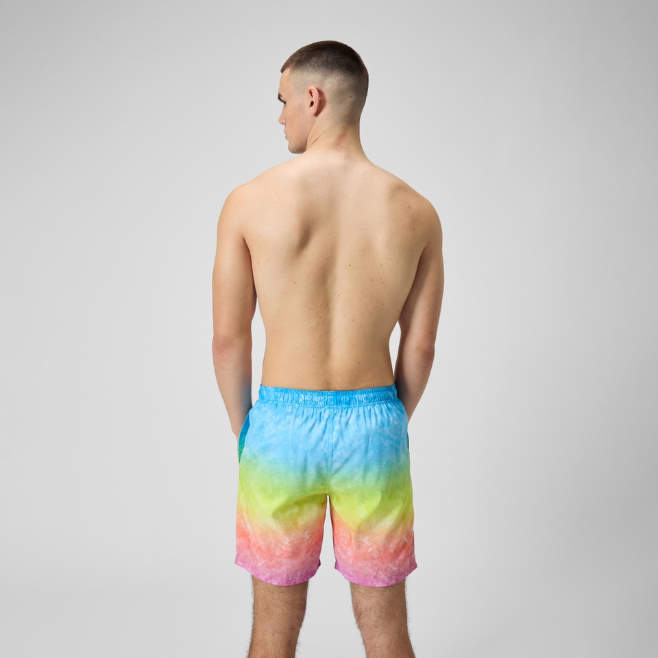 Herren Freizeit-Badeshorts mit Digital-Print, 18 Zoll Blau/Gelb