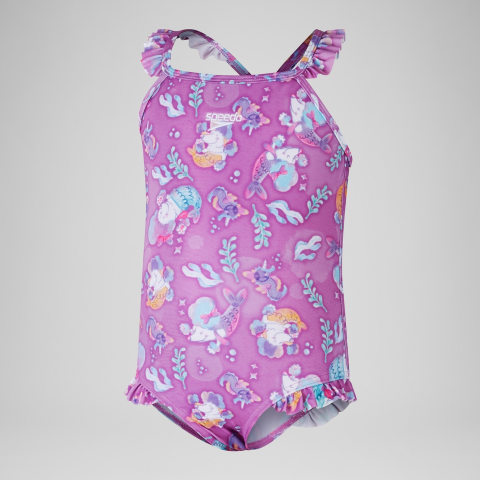 Girls' Digital Frill Thinstrap Swimsuit Pink