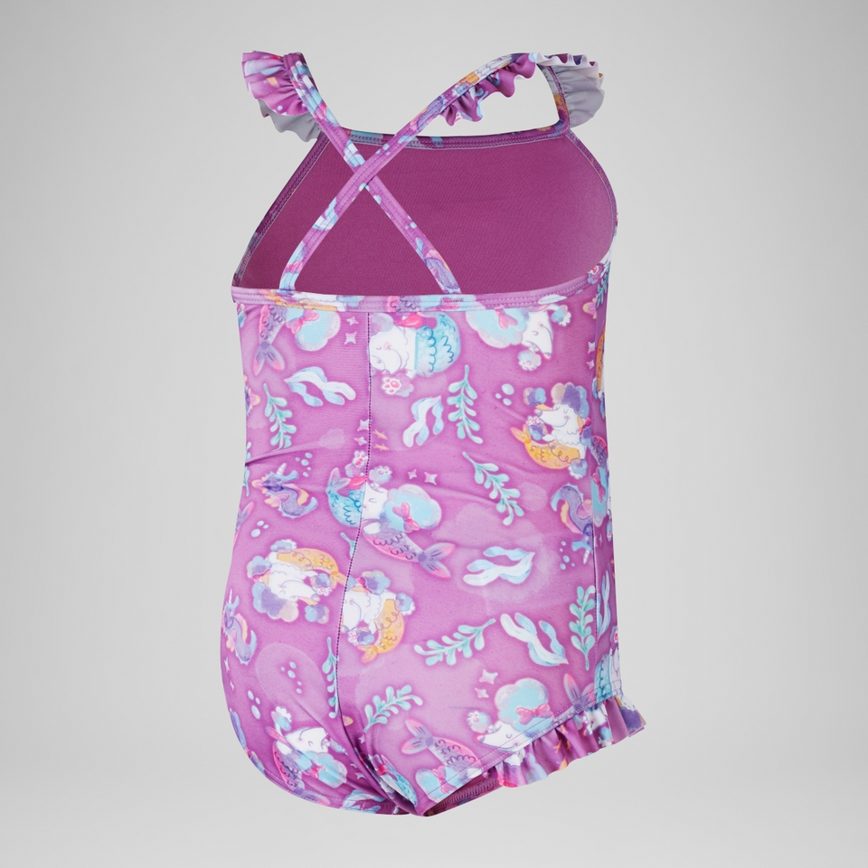 Girls' Digital Frill Thinstrap Swimsuit Pink