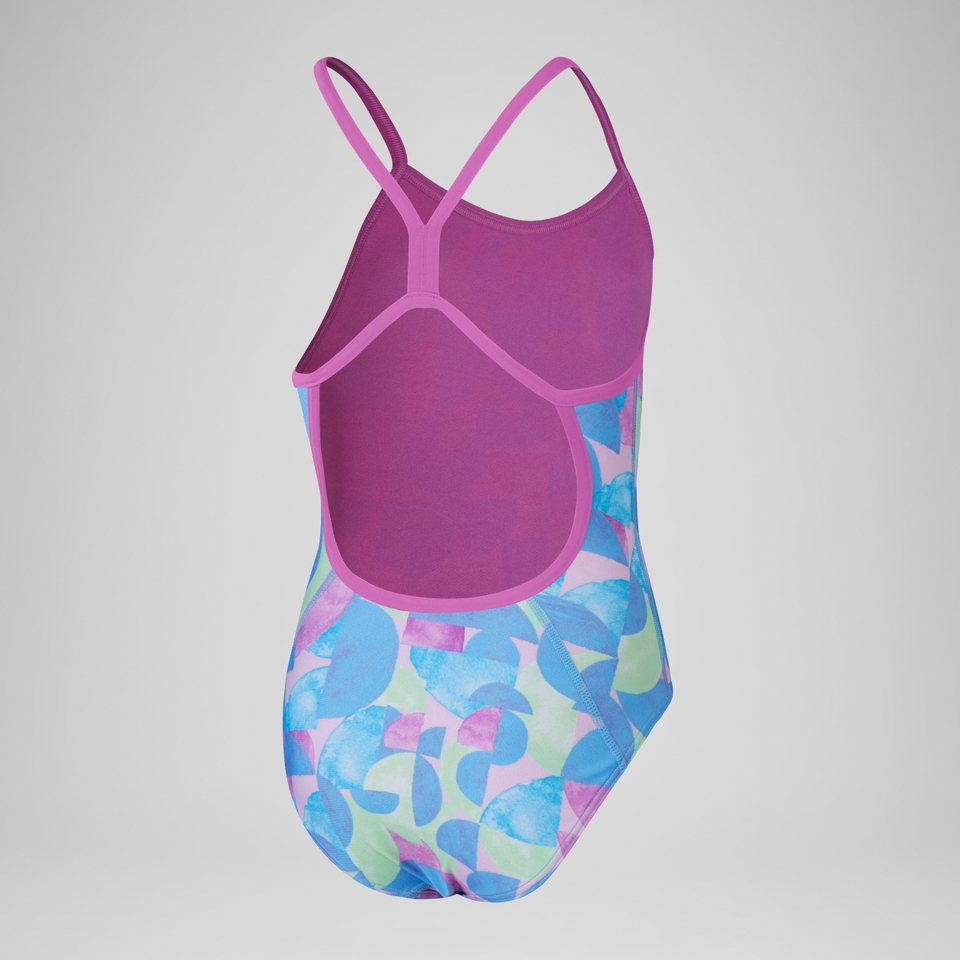 Girls' Club Training Allover Digital Vback Swimsuit Pink/Blue