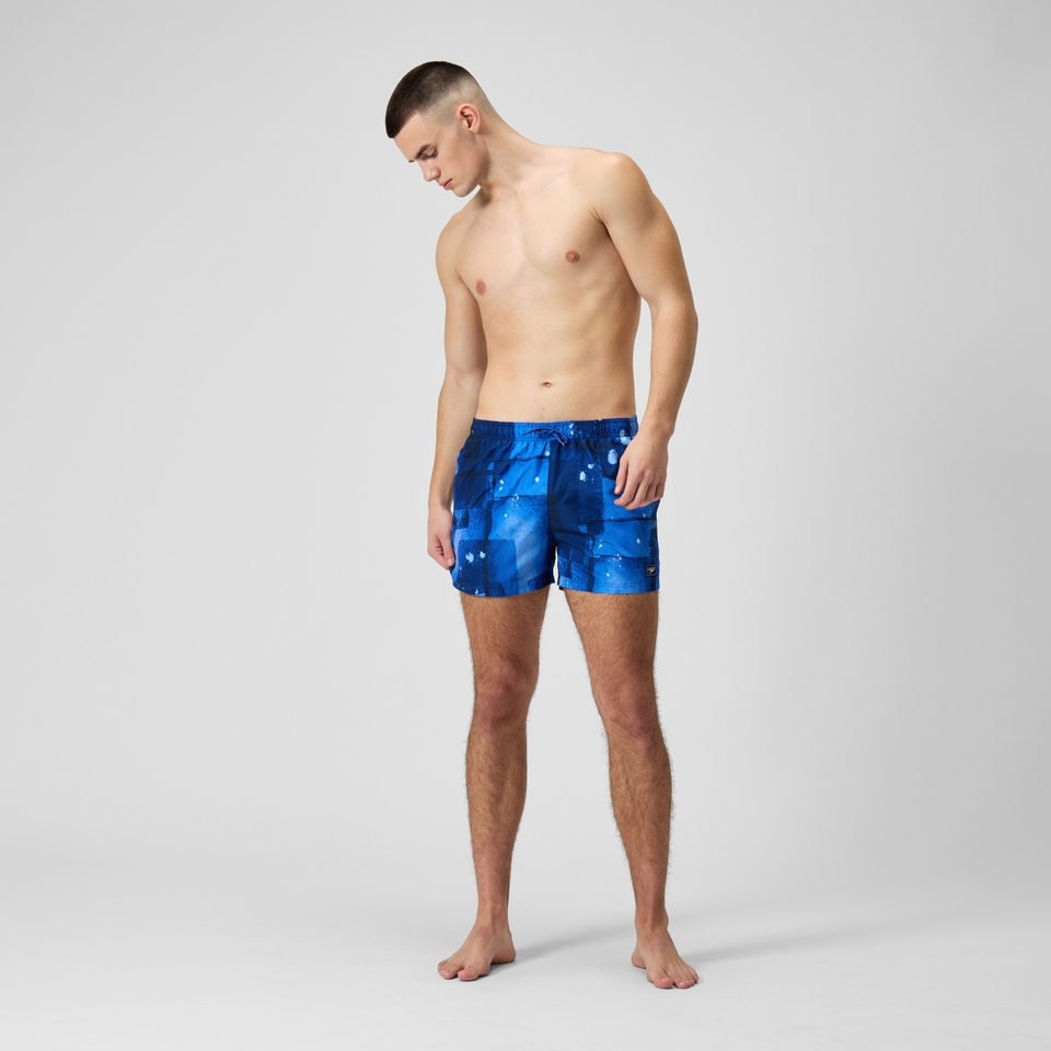 Herren Freizeit-Badeshorts mit Digital-Print, 14 Zoll Blau