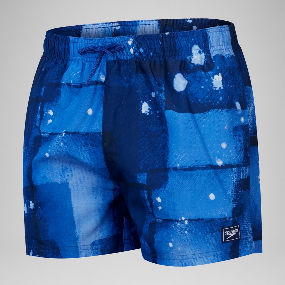 Herren Freizeit-Badeshorts mit Digital-Print, 14 Zoll Blau