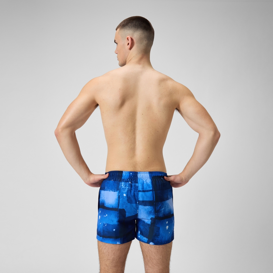 Herren Freizeit-Badeshorts mit Digital-Print, 14 Zoll Blau