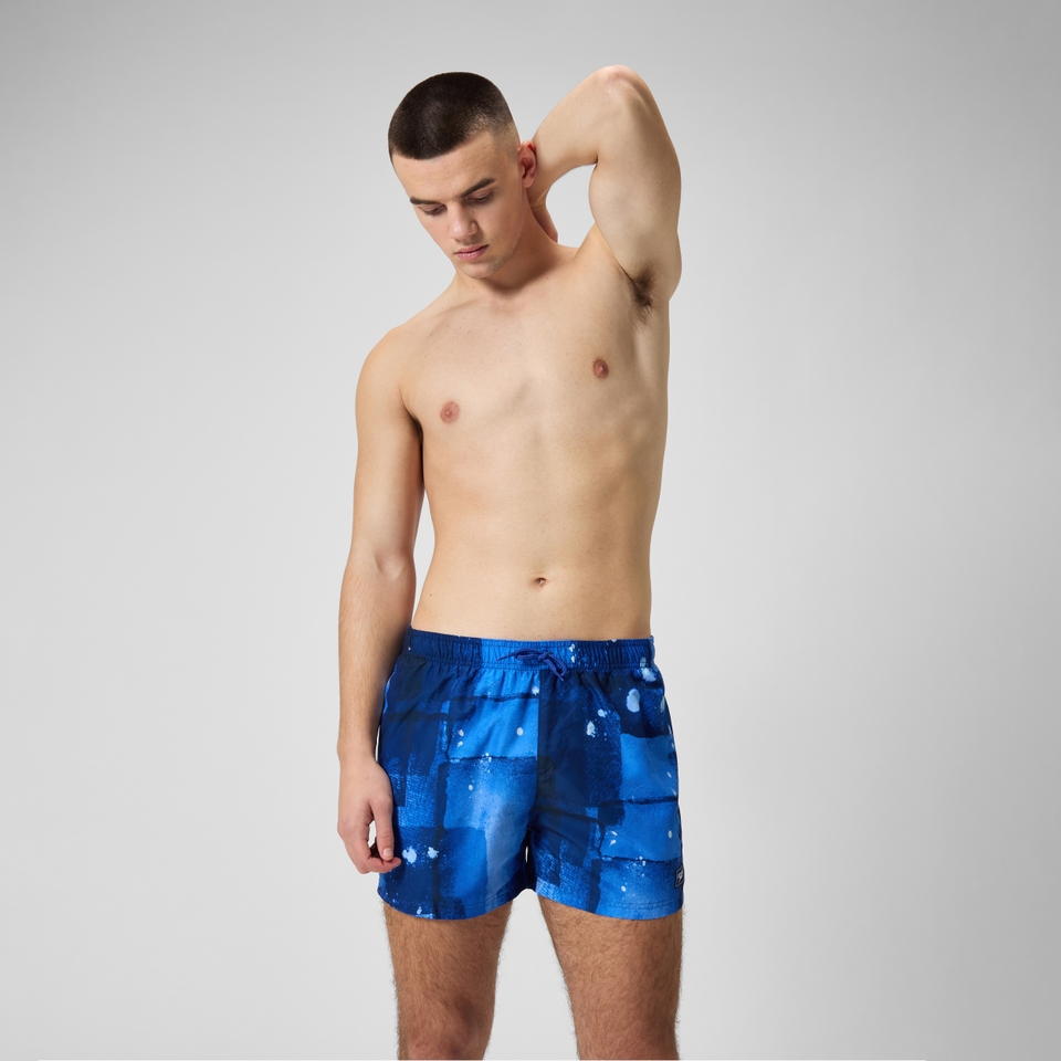 Herren Freizeit-Badeshorts mit Digital-Print, 14 Zoll Blau