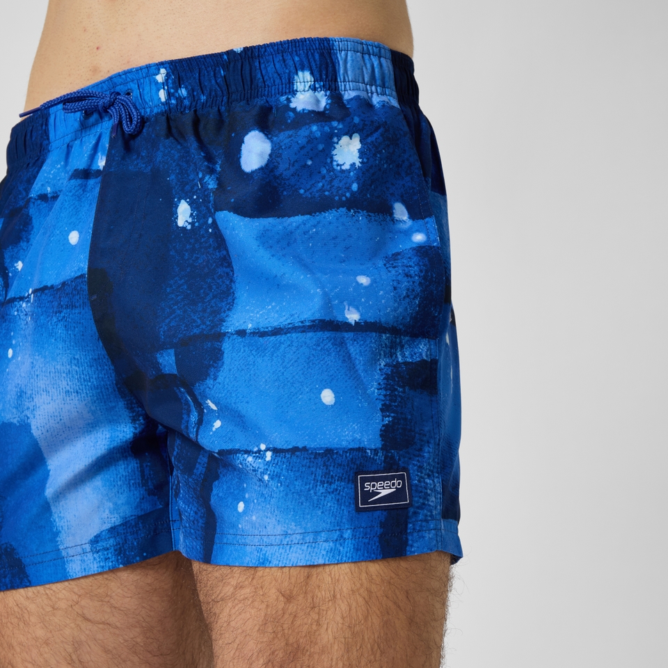 Herren Freizeit-Badeshorts mit Digital-Print, 14 Zoll Blau