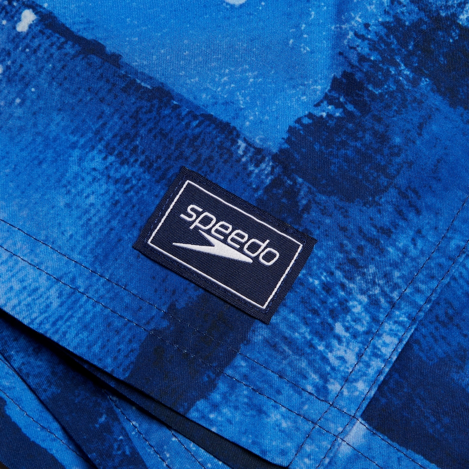 Herren Freizeit-Badeshorts mit Digital-Print, 14 Zoll Blau