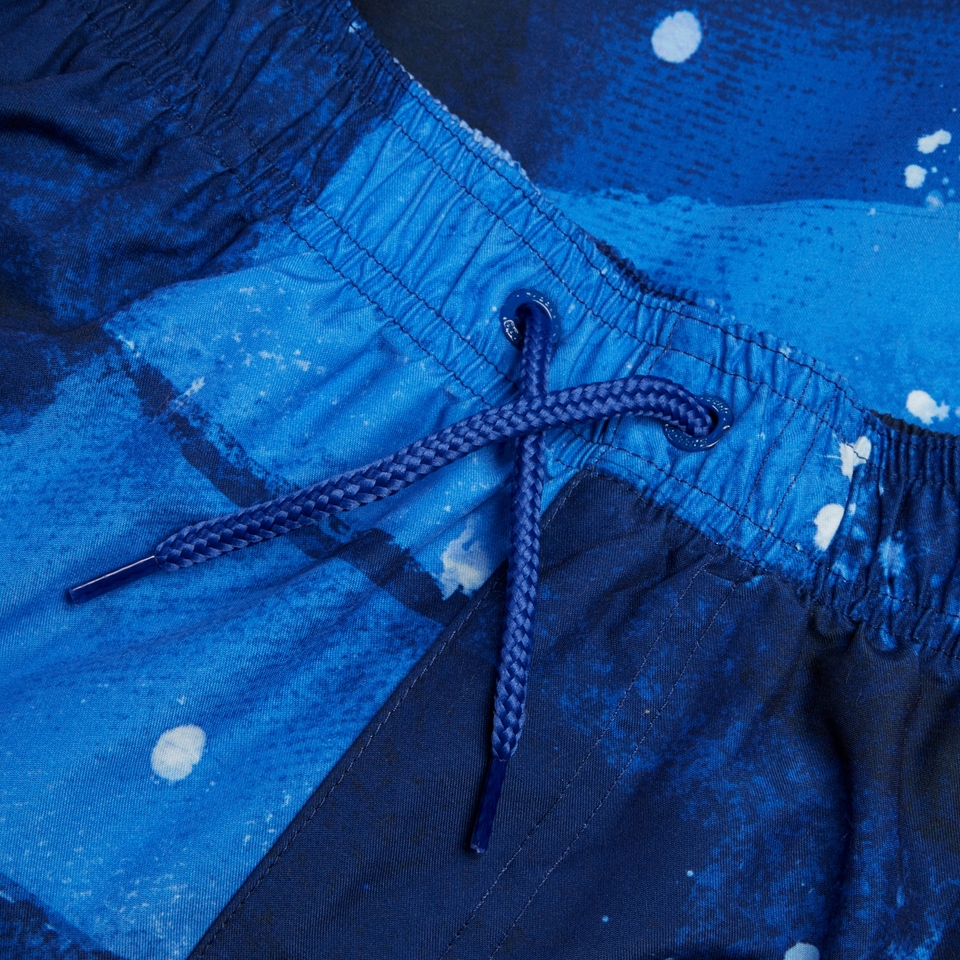 Herren Freizeit-Badeshorts mit Digital-Print, 14 Zoll Blau