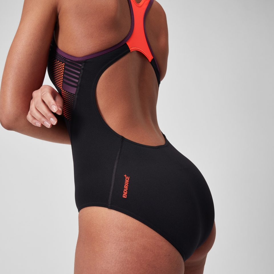 Damen Laneback Badeanzug mit Print Schwarz/Rot