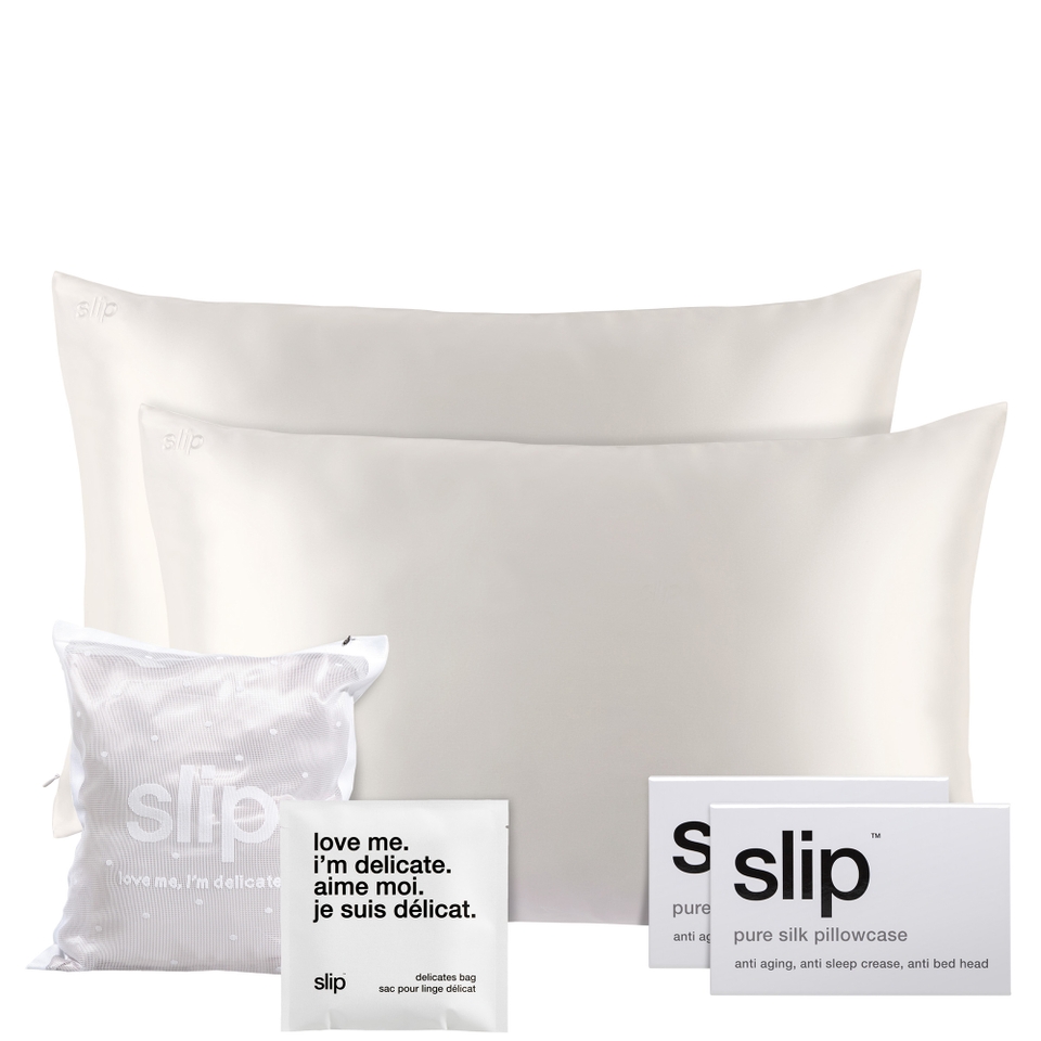 Slip Queen White Pillowcase and Delicates Washbag Duo Bundle