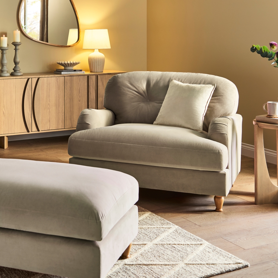 Dulcie Velvet Snuggle Chair Natural Homebase