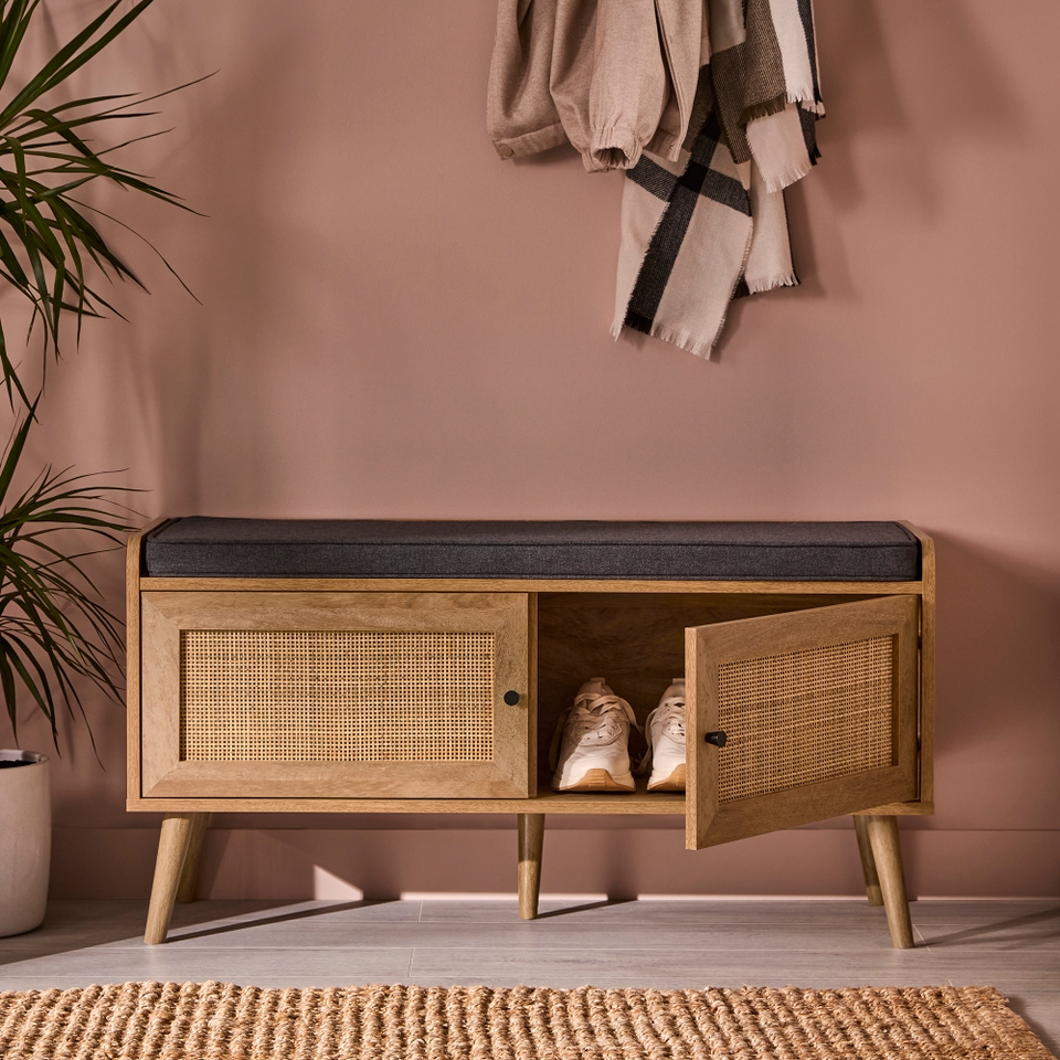 Kubu Rattan Hallway Storage Bench with Cushion Homebase