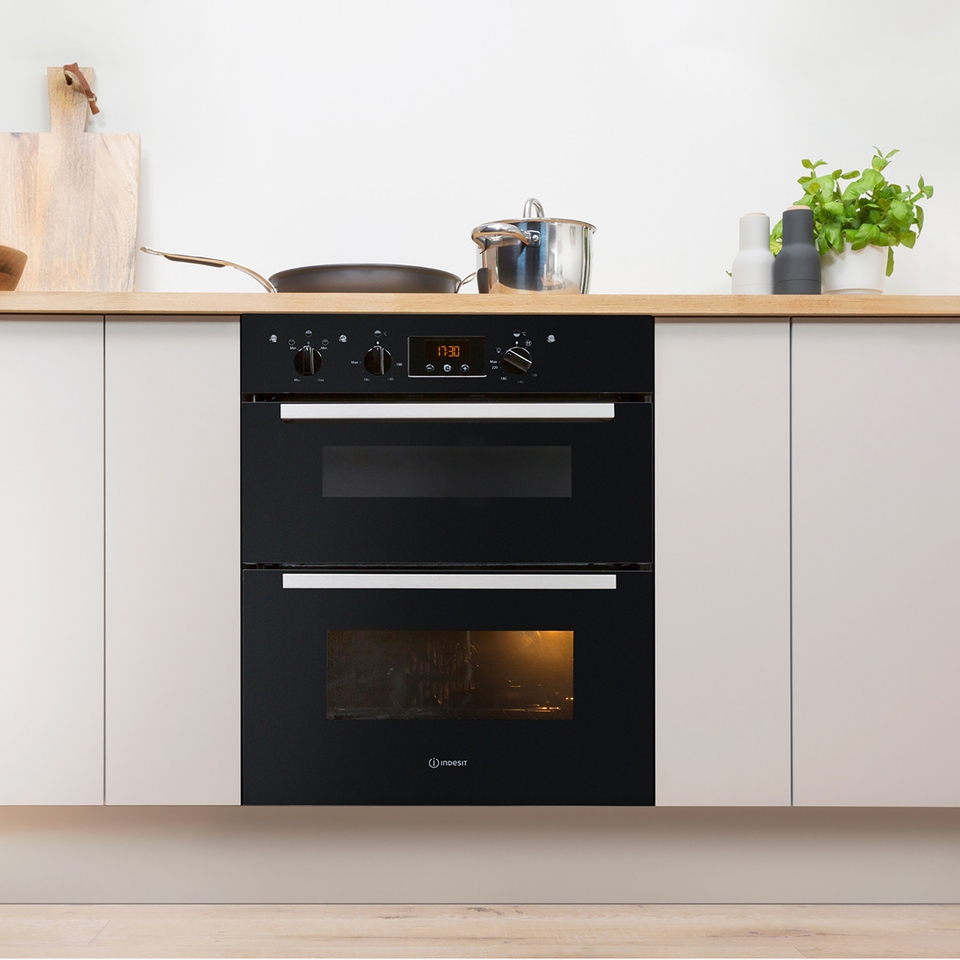 Indesit Aria IDU6340BL Built Under Electric Double Oven with Feet - Black
