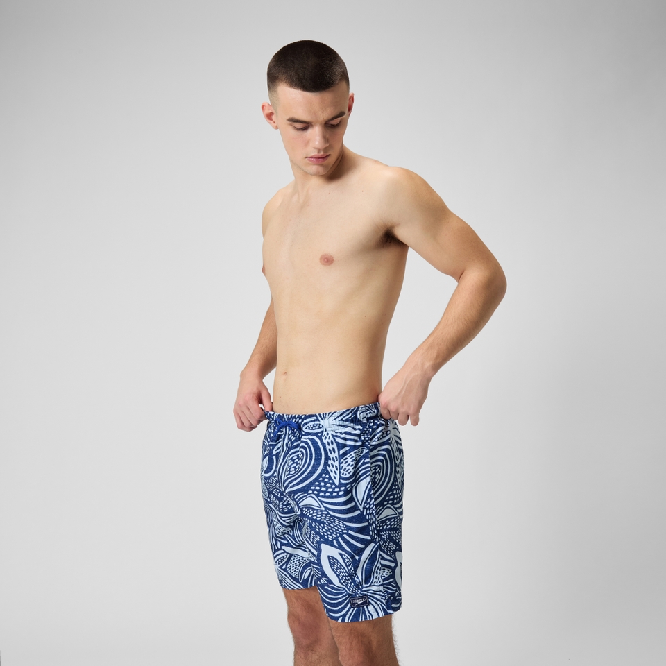 Herren Freizeit-Badeshorts mit Print, 18 Zoll Blau