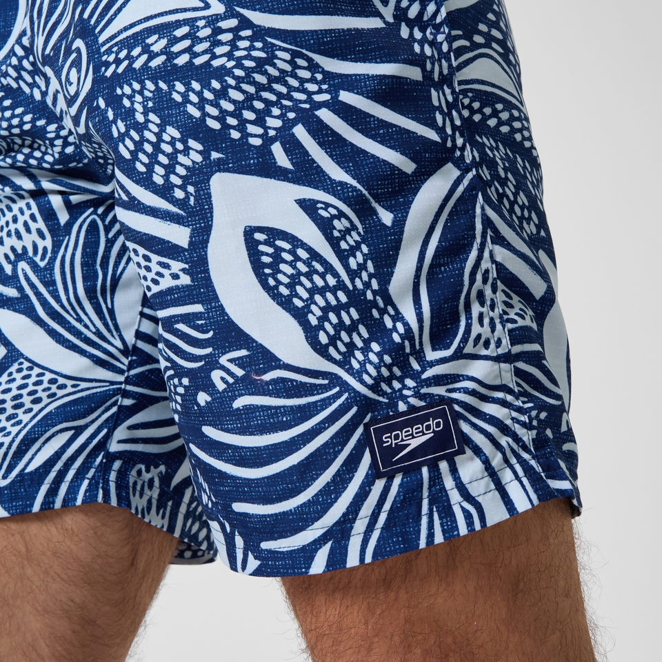 Herren Freizeit-Badeshorts mit Print, 18 Zoll Blau