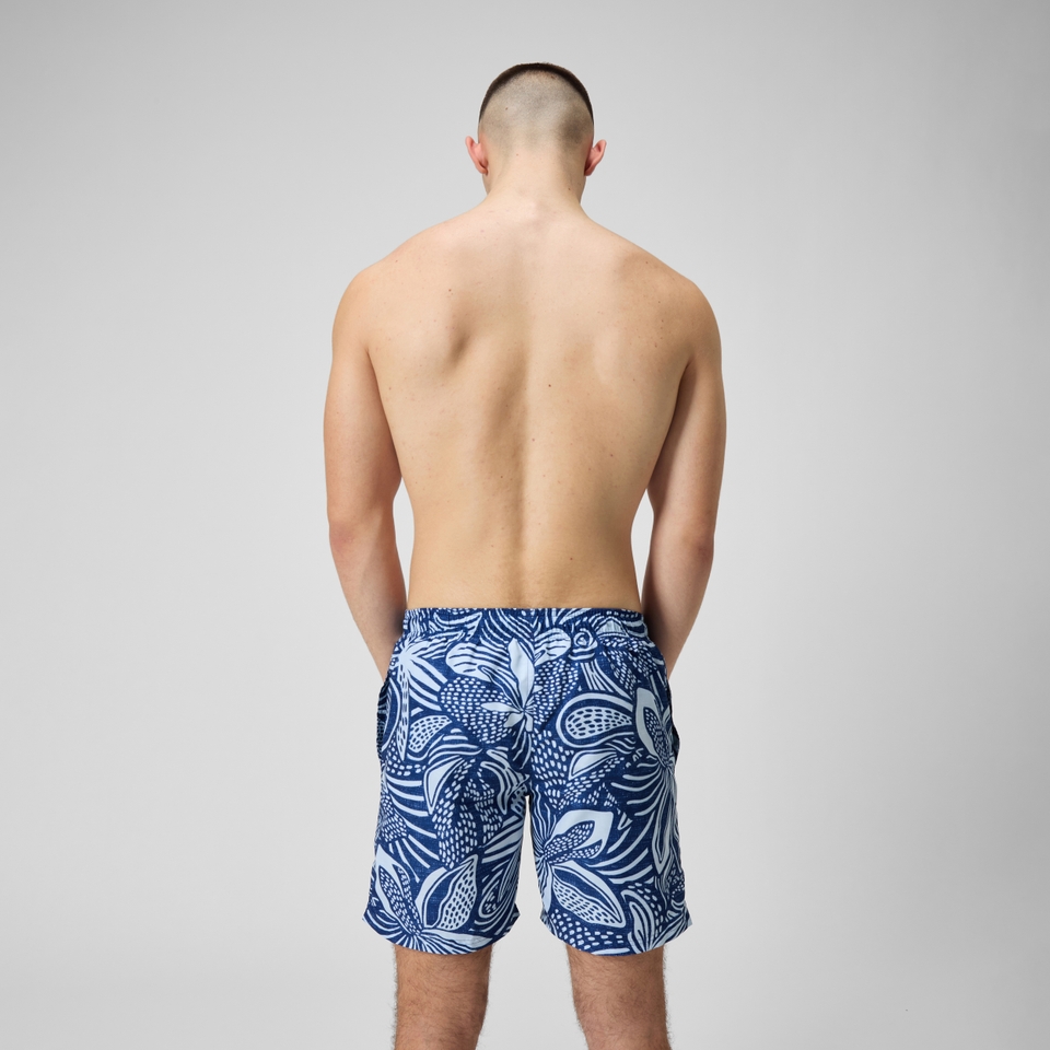 Herren Freizeit-Badeshorts mit Print, 18 Zoll Blau