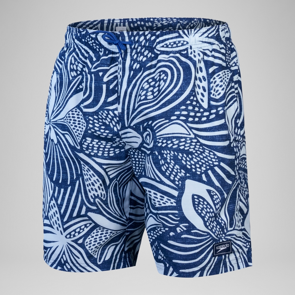 Herren Freizeit-Badeshorts mit Print, 18 Zoll Blau