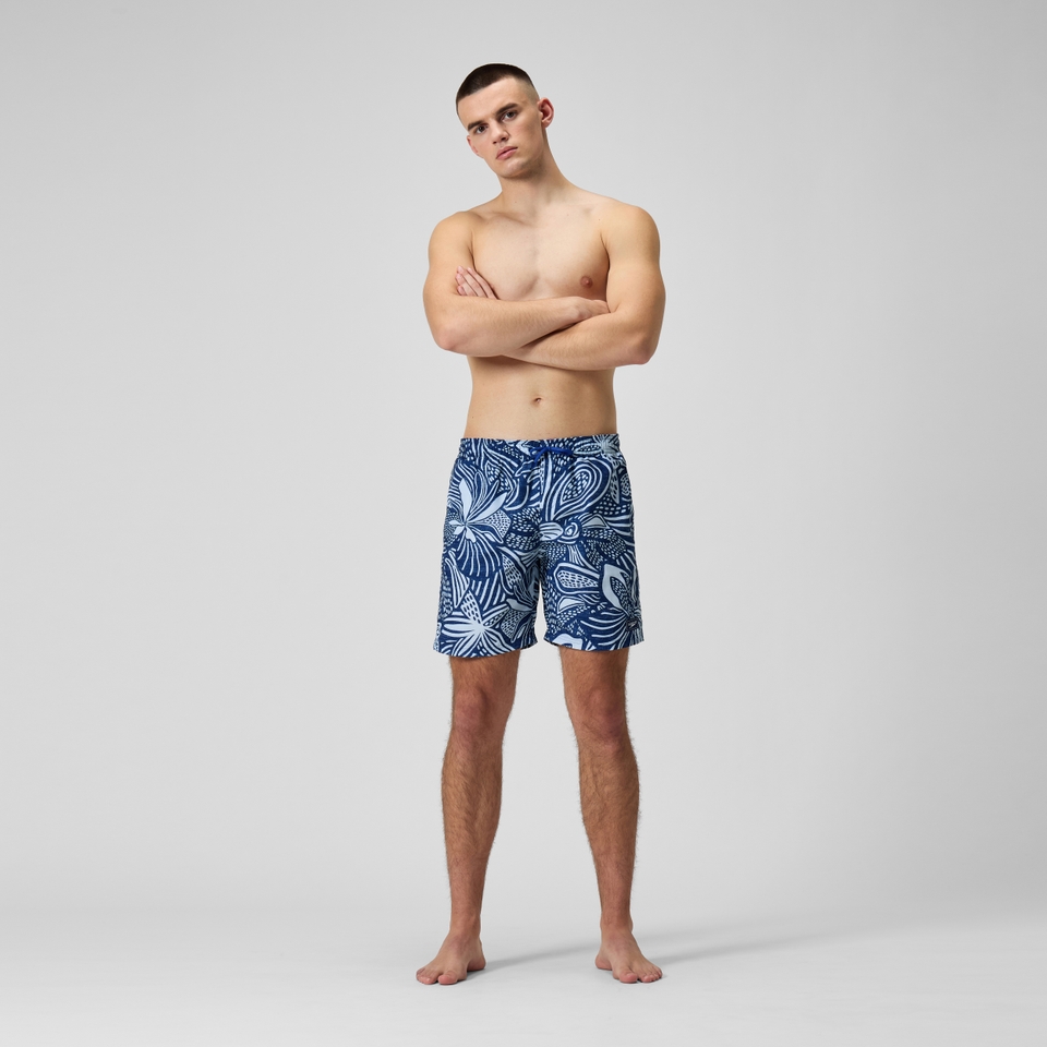 Herren Freizeit-Badeshorts mit Print, 18 Zoll Blau