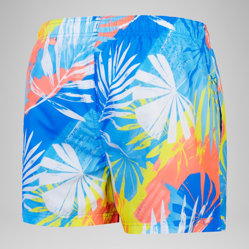 Herren Freizeit-Badeshorts mit Print, 14 Zoll Blau/Gelb